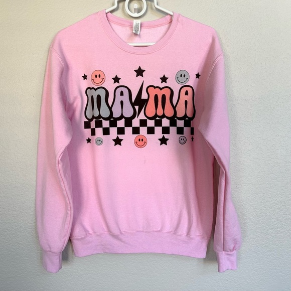 Jerzees Tops - Women’s Mama Checkered Pink Sweatshirt Small See DESCRIPTION